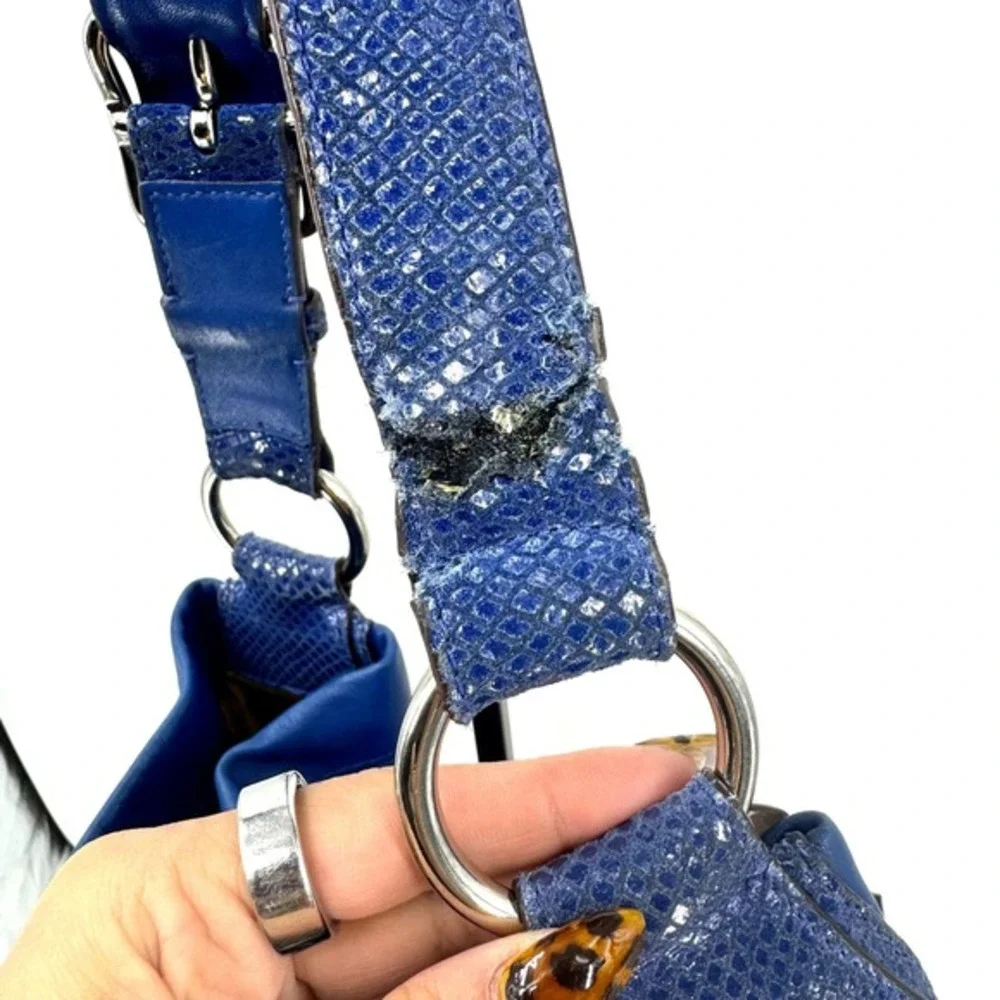 Coach Blue Leather Snakeskin Trim Hobo‎ Bag Silver Turnlock 13708 Mens Womens